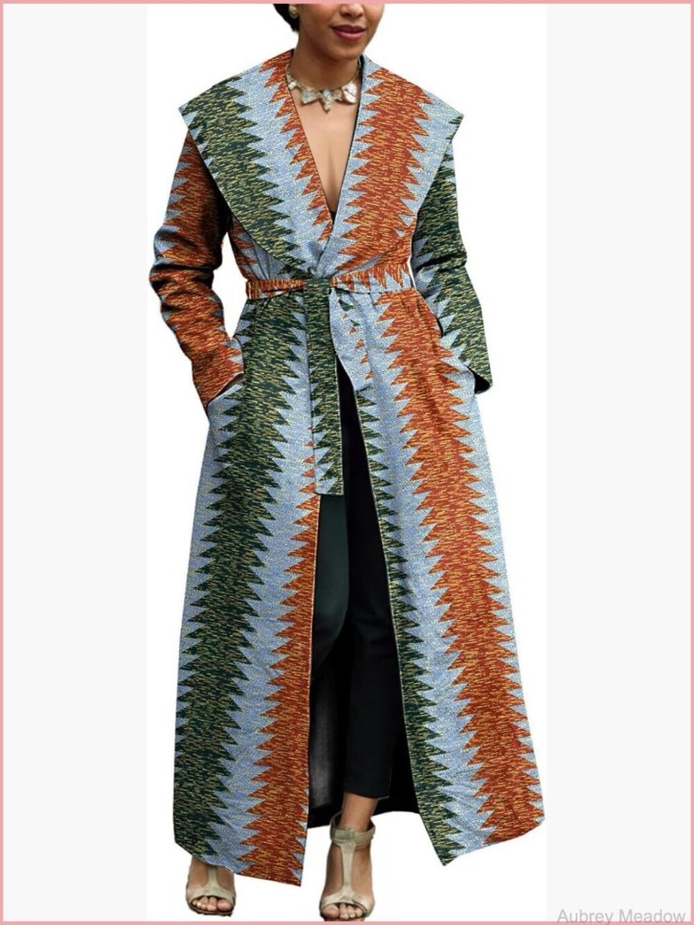 African Print Long Trench Coat Duster Jacket Dashiki Maxi Outerwear